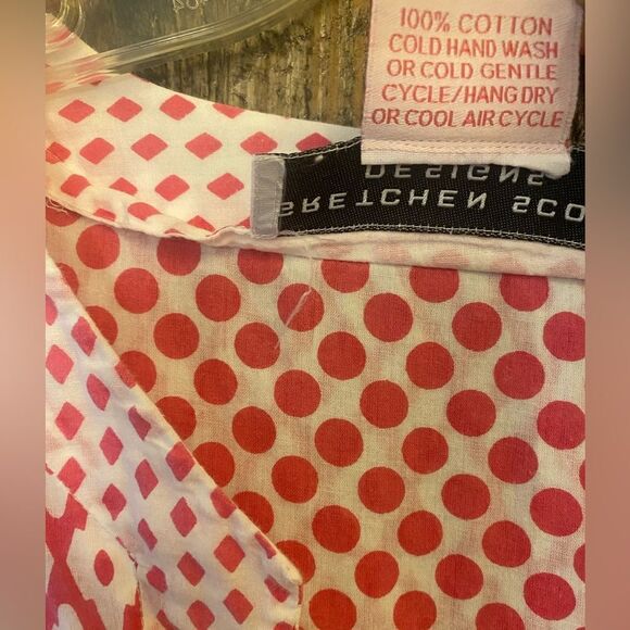 Gretchen Scott Sz L Pink Diamond Polka Dot Print Scoop Neck Pocket Cotton Dress - Picture 6 of 8